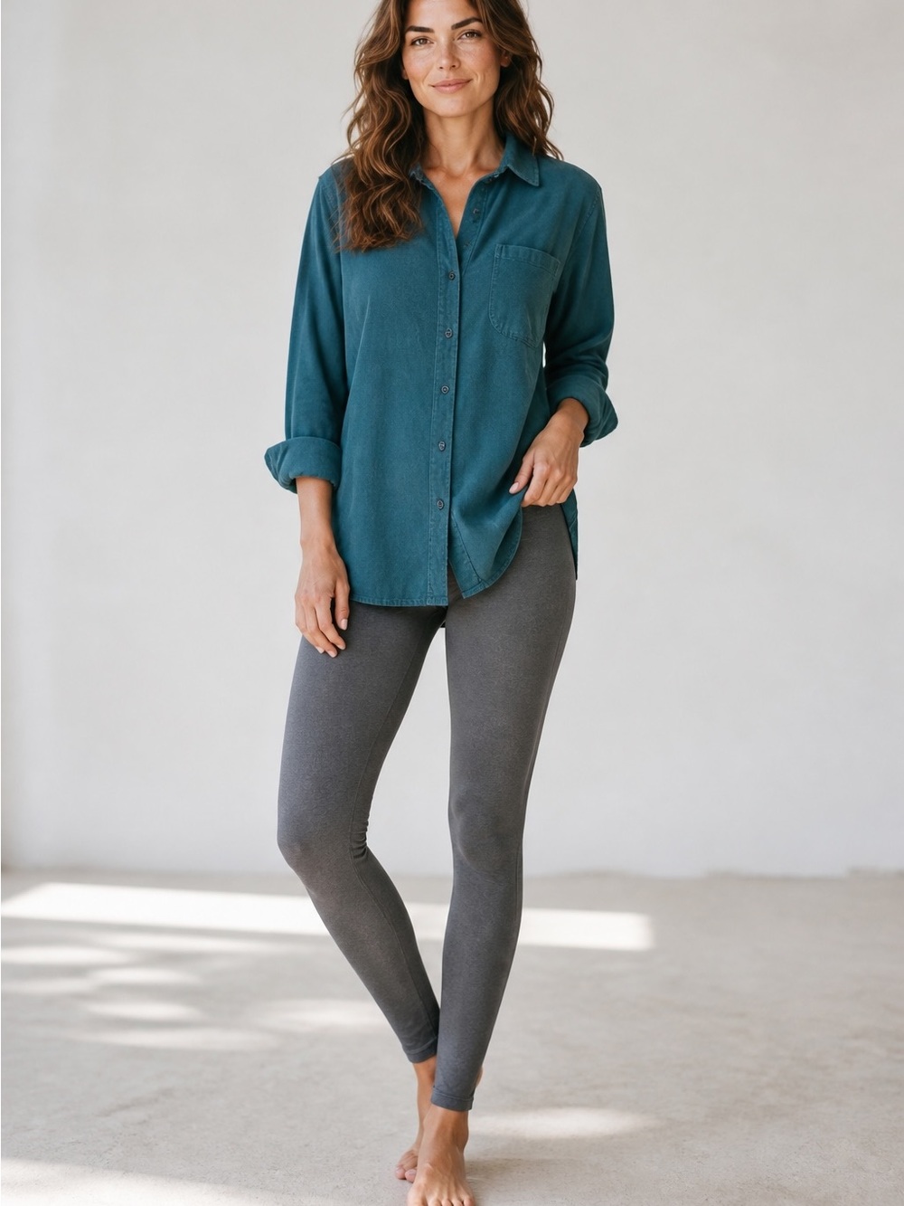 Women's Teal Button-Down Shirt - Classic Relaxed Fit